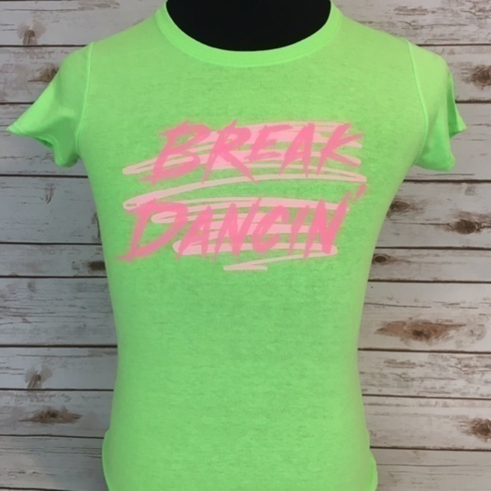 Vintage 1980s Break Dancin’ Iron-On On New Green Short Sleeve T-Shirt Dancing